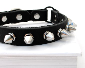 Leather Cat Collar Tough Kitty Little Spikes Eco-Friendly, Biker Style, Black Leather Punk, Safe Cat Collar, Black Spike Collar, Made in USA
