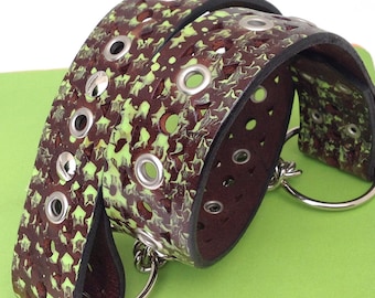 Dark Chocolate Mint Leather Martingale Dog Collar w/ Silver Eyelets, Custom Size up to 27in, Mint Chip, Seattle Handmade, Recycled Belt OOAK