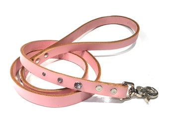 Pinke Lederleine leine lead with Pink Crystals, EcoFriendly Reclaimed Leather, Heavy Duty Eco-Friendly Reclaimed Leather, Made in USA, OOAK