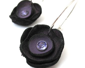 Purple Leather Flower Earrings | Lotus Flower | Lightweight Drop Earrings | EcoFriendly Leather | Unique Jewelry |Made in USA | OOAK