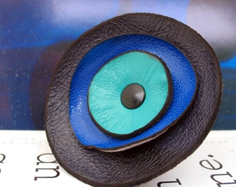 Blue Tone Leather Flower Ring, You Choose the Size, Eco-Friendly Leather, OOAK