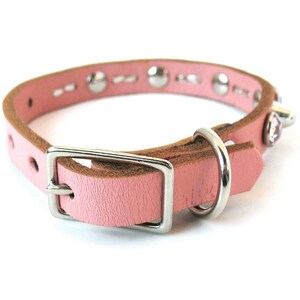 Collier pour petit chien EcoLeather Tough Girl Cuir rose pâle avec pointes et étincelles Taille XS Cuir récupéré USA Seattle Handmade image 3