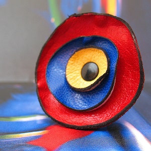 Primary Colors Leather Flower Ring, You Choose Size, Eco-Friendly Leather, OOAK