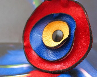 Primary Colors Leather Flower Ring, You Choose Size, Eco-Friendly Leather, OOAK