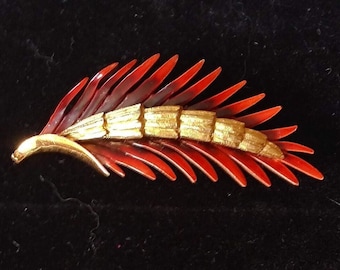 Piscitelli Brooch Pin Leaf Art Deco Vintage Stylized Spray Signed PIM Quality Mid Century Statement High Relief Fall Harvest Thanksgiving