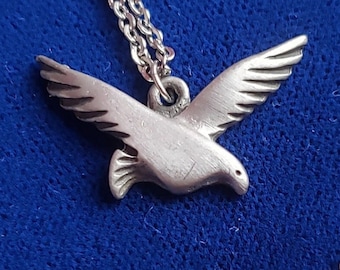 Peace Dove Necklace Pendant Bird Love Vintage Designer Mid Century Charm Spiritual 60s That 70s Show Signed Pewter Minimalist Dainty Hippy