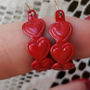 Heart Earrings Red Hoops Enamel Retro Valentine's Day July 4th Independence Day Vintage Pierced Posts Groovy That 70's Show Mid Century image 2
