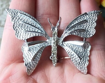 Butterfly Brooch Pin Statement Signed Gerry's Rhinestones Silver Vintage Designer Mid Century Haute Couture Stunning High Relief Dimensional