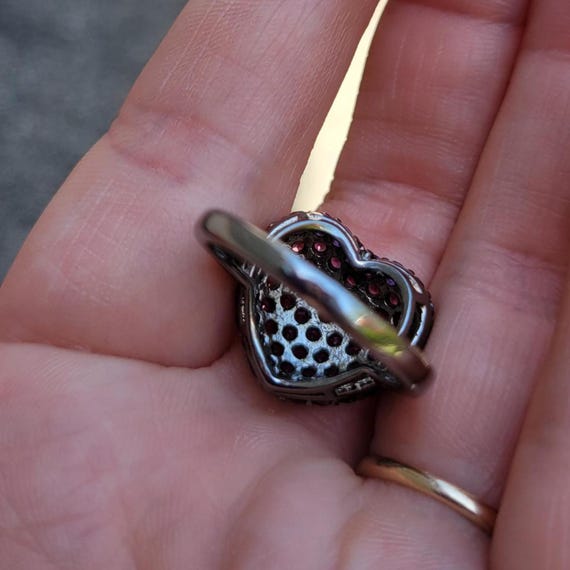 Sterling Silver Heart Ring Statement 925 Crystals… - image 8