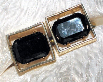 Cuff Links Statement Black Cut Glass Gold Cut Out Estate Vintage Wedding Hollywood Cary Grant Mid Century Modernist Mad Men Dad Husband Gift