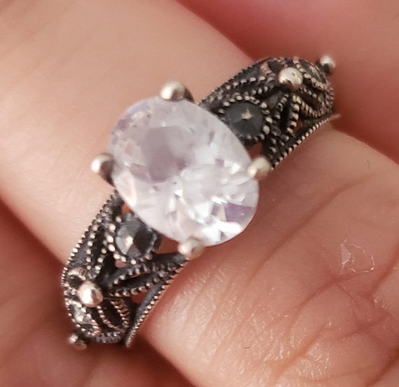 Sterling Silver Ring Statement Crystal Bold Bling… - image 5