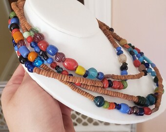 Art Glass Necklaces Set 2 Rainbow Vintage Carmen Miranda Wooden Beaded Tropical Vacation Summer Statement Long Beach MCM Island Vibes Ooak