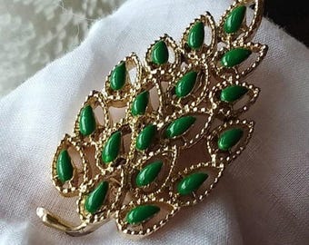 Vintage Gerry's Brooch Pin Leaf Thermoset Lucite Statement Stylized Dimensional Marilyn Mod High Relief Mad Men Hollywood Mid Century Rare