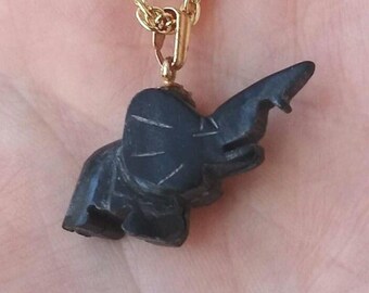 Elephant Necklace BLack Jade Pendant Vintage That 70's Show 60s Good Luck Hand Carved Trunks Up Genuine Natural Stone Ethnic Carving Varies