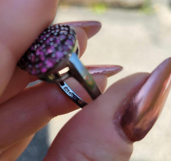 Sterling Silver Heart Ring Statement 925 Crystals… - image 9