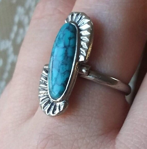 Turquoise Ring Navajo Style Lucite Cab Faux Stone… - image 1