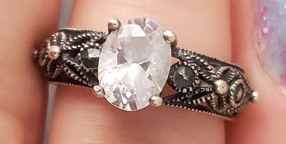 Sterling Silver Ring Statement Crystal Bold Bling… - image 1