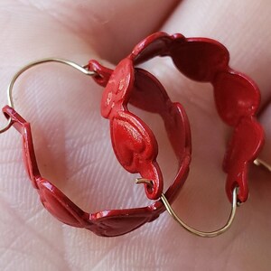 Heart Earrings Red Hoops Enamel Retro Valentine's Day July 4th Independence Day Vintage Pierced Posts Groovy That 70's Show Mid Century image 10