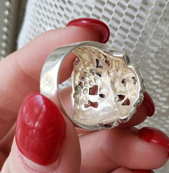 Sterling Silver Ring Statement 925 Flowers Butter… - image 7