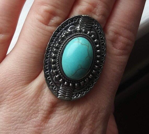 Turquoise Ring Statement Native American Navajo S… - image 6