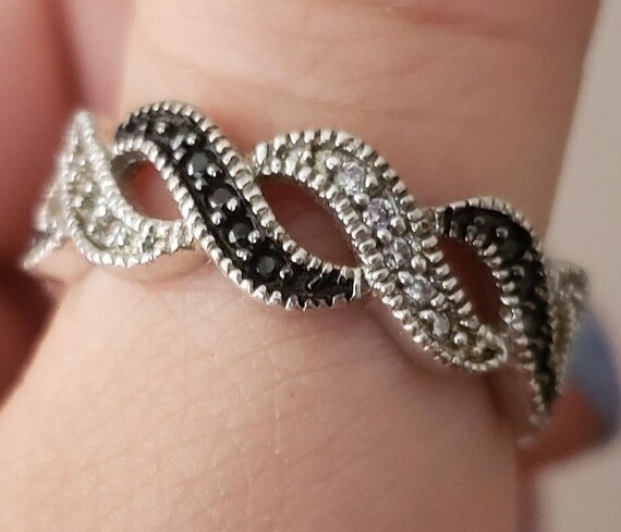 Sterling Silver Ring Statement 925 Crystals Onyx … - image 5