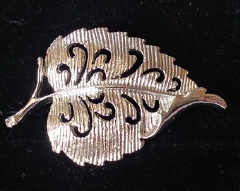 Leaf Brooch Pin Vintage Fall Signed Gerry's Stylized Cut out Unique Statement High Relief Mad Men Gold Designer Foliage Mid Century