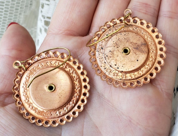 Flower Earrings Dangle Statement Copper High Reli… - image 10