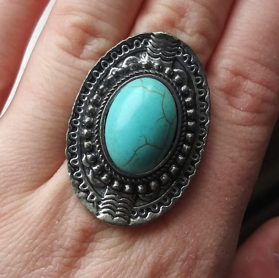Turquoise Ring Statement Native American Navajo S… - image 4