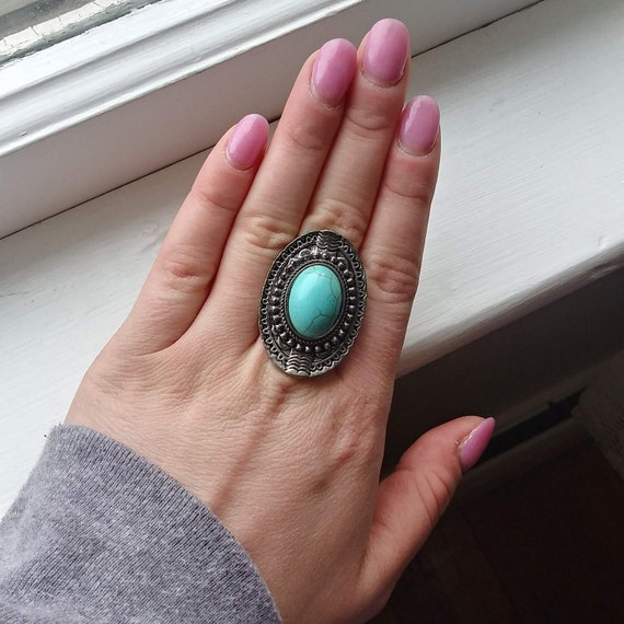 Turquoise Ring Statement Native American Navajo S… - image 7
