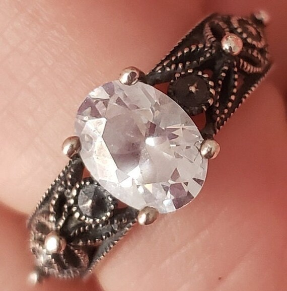 Sterling Silver Ring Statement Crystal Bold Bling… - image 2