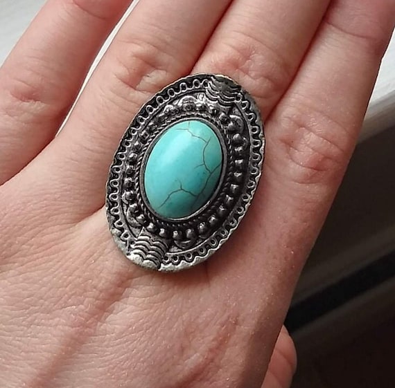 Turquoise Ring Statement Native American Navajo S… - image 5