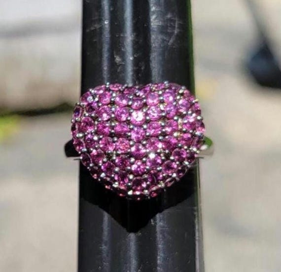 Sterling Silver Heart Ring Statement 925 Crystals… - image 5