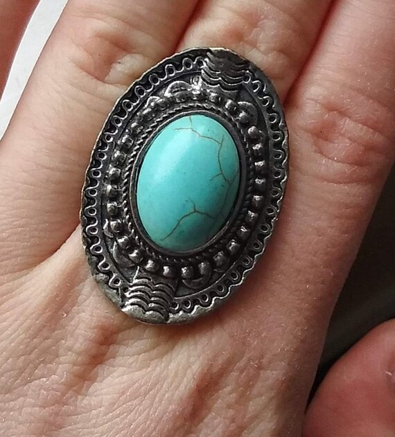 Turquoise Ring Statement Native American Navajo S… - image 2