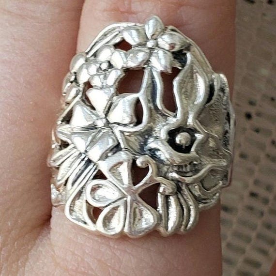 Sterling Silver Ring Statement 925 Flowers Butter… - image 3