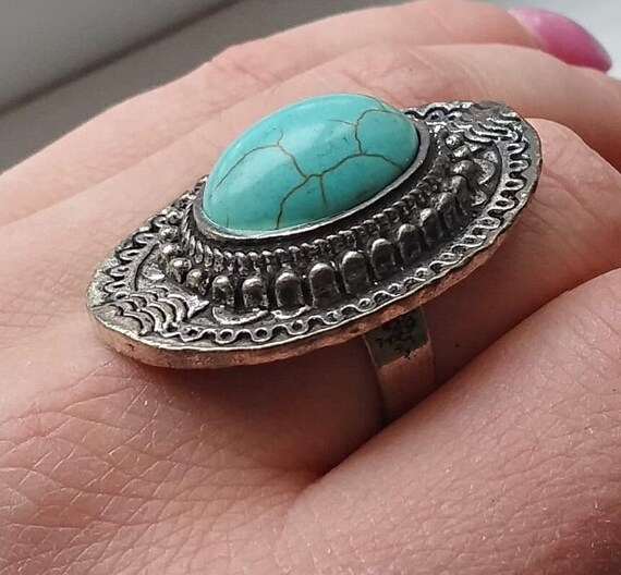 Turquoise Ring Statement Native American Navajo S… - image 3