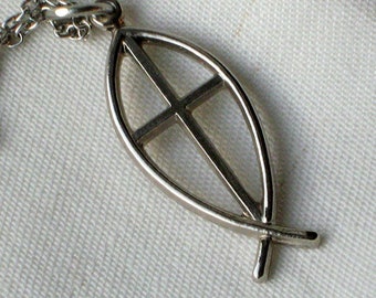 Peace Love Happiness Necklace Fish Vintage Pendant Easter Ikon Ichthys Ikhthus Jesus Christ God's son Savior Christian Spiritual Religious