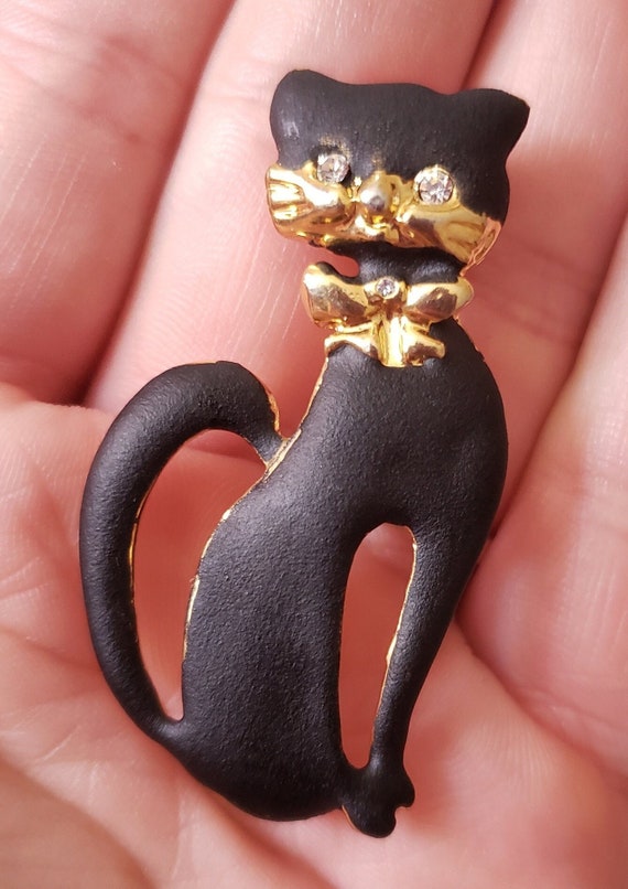Cat Brooch Pin Vintage Black Cat Enamel Kitty Kit… - image 1