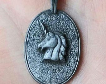 Pegasus Necklace Unicorn Cameo Pendant Retro Pewter Vintage 70's 60's Statement Mystical Charm Spiritual Unique Groovy Fantasy Modernist