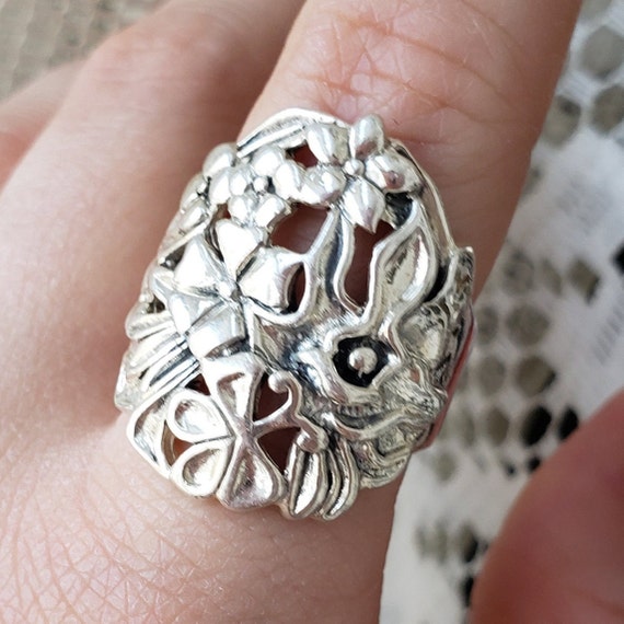 Sterling Silver Ring Statement 925 Flowers Butter… - image 6