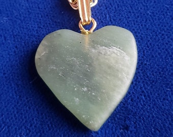 Jade Heart Pendant Necklace Genuine Hand Carved Natural Stone Peace Love Groovy That 70's Show Dainty Retro Valentine's Day Sweetheart Mod