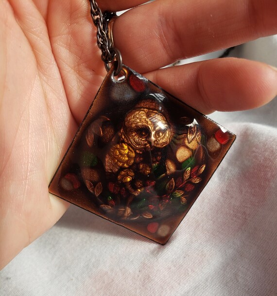 Owl Necklace Statement Pendant Stained Glass Glaz… - image 3
