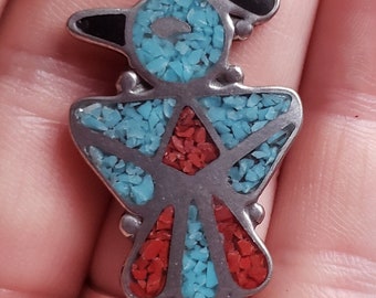 Thunderbird Necklace Turquoise Coral Statement Pendant Native American Style 70s Stones Red Southwestern Pewter Vintage Charm Groovy 60s