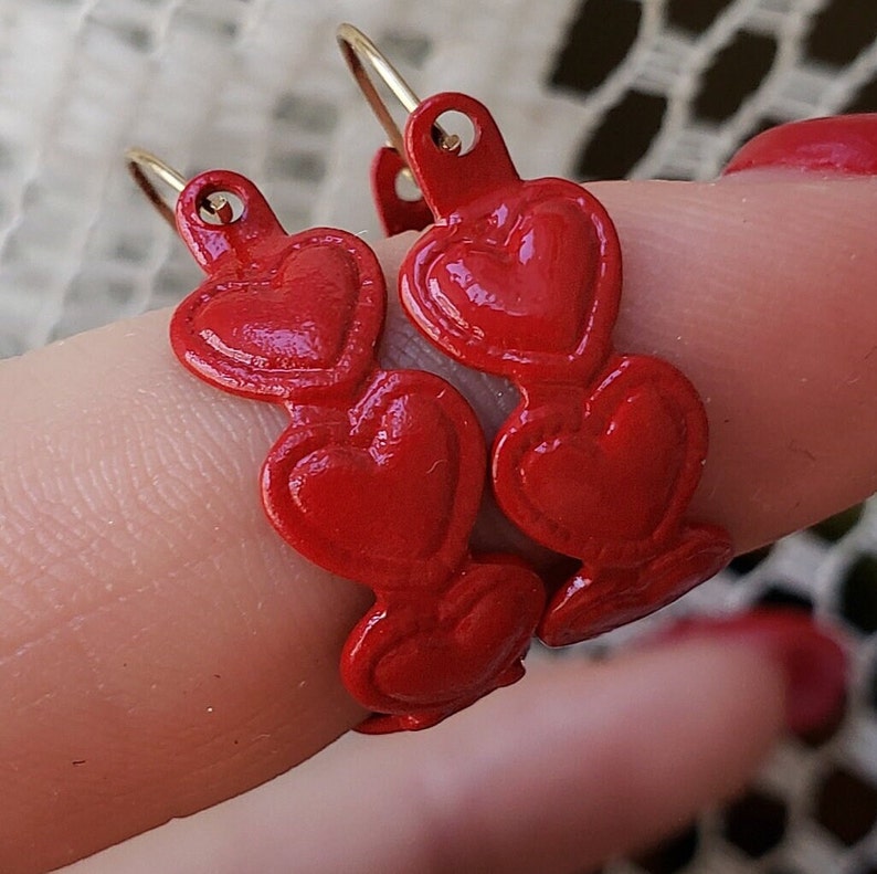 Heart Earrings Red Hoops Enamel Retro Valentine's Day July 4th Independence Day Vintage Pierced Posts Groovy That 70's Show Mid Century image 8