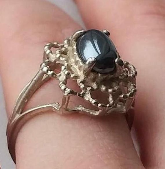 Hematite Ring Sterling Silver Statement Stylized … - image 4