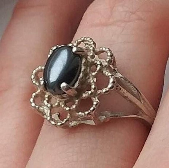Hematite Ring Sterling Silver Statement Stylized … - image 1