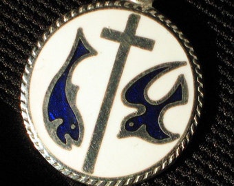 Trinity Necklace Pendant Christian Catholic Confirmation Father Son Holy Spirit Cross Dove Fish Jesus Guilloche Ichthys Ikhthus Savior Easte