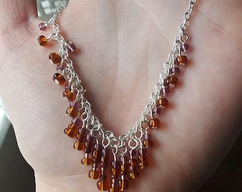 Anklet Glass Seed Bead Tassel Beaded Topaz Amber Color Beach Tropical Vintage Fun Spring Summer Chevron Original Tag Retro Statement Fringe