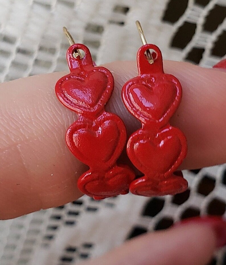 Heart Earrings Red Hoops Enamel Retro Valentine's Day July 4th Independence Day Vintage Pierced Posts Groovy That 70's Show Mid Century image 2