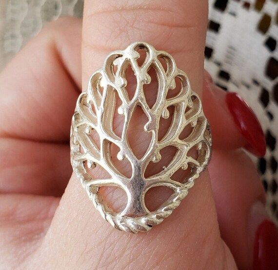 Tree of Life Ring 925 Sterling Silver Statement Ru