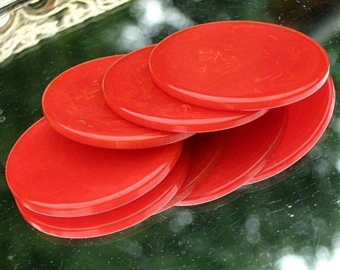 Red Vintage Bakelite Poker Chips Charms Marbled 40s 30s Art Etsy